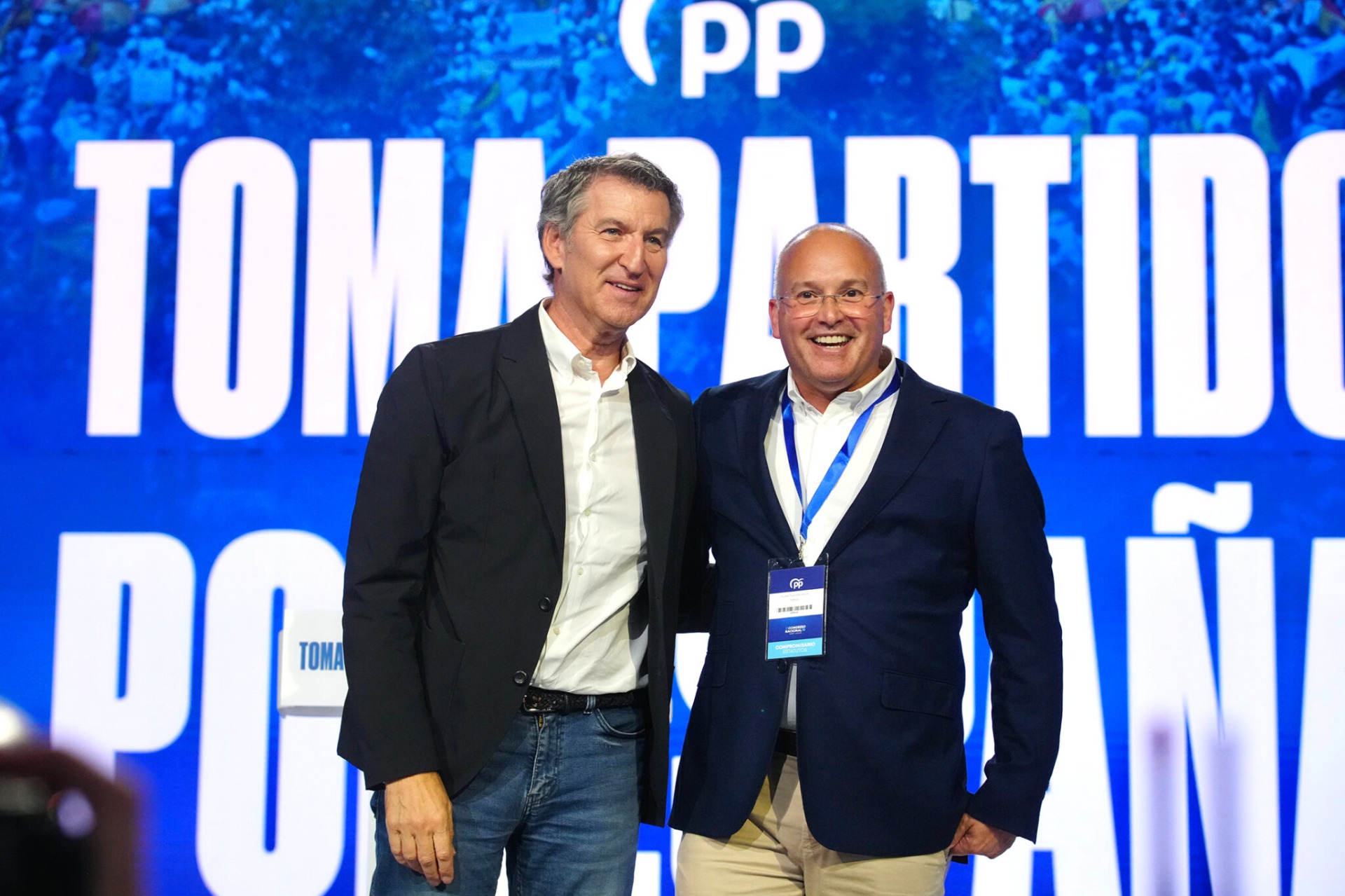 Alberto Núñez Feijóo, líder del Partido Popular y su secretario general, Miguel Tellado.